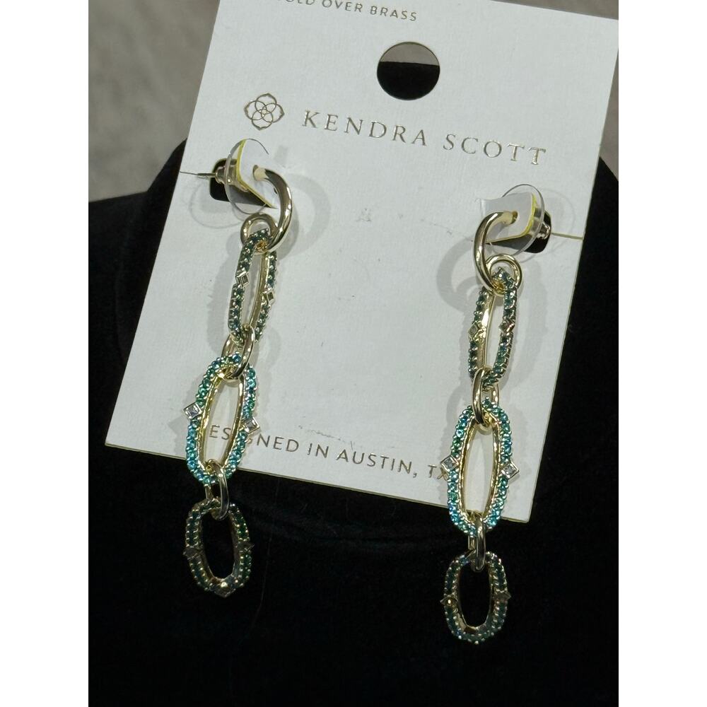 Kendra Scott x Target Kadyn linear gold link earrings‎ with emerald CZ NWT